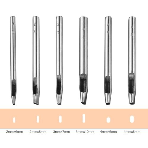 HARFINGTON 6pcs Oval Hole Punch Set 2mm 3mm 4mm Leather Hollow Cutter Kit Oblong Punch Die Carbon Steel Leather Punch Tool for Canvas Strap Belt Watch Band Leathercraft Working DIY Tool