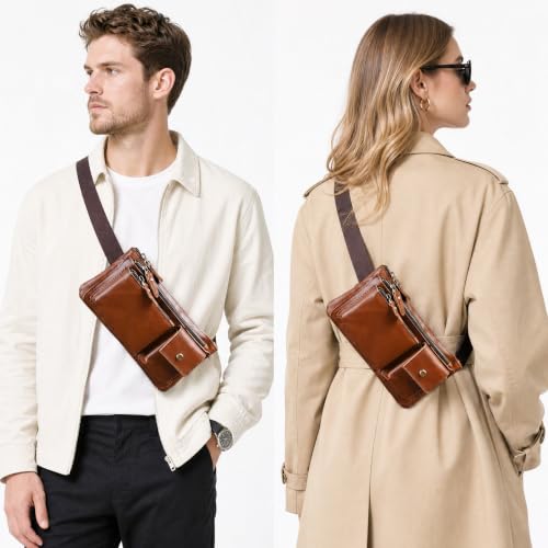 Water Resistant Canvas + Leather Hiking Riding Travel Fanny Waist Pack Small Phone Pouch For Men Women FB811-29 (100% Leather-C-Wine) - color: 100% Leather-C-Wine