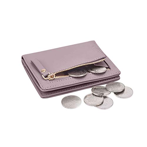 Women Wallets Small Bifold Leather Pocket Wallet Ladies Mini Short Purse - color: Dark Pink