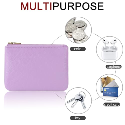 Chelmon PU Leather Coin Purse Pouch Change Holder Small With Zipper for Men Women 2 PCS Set (Black&Purple) - color: Black&Purple