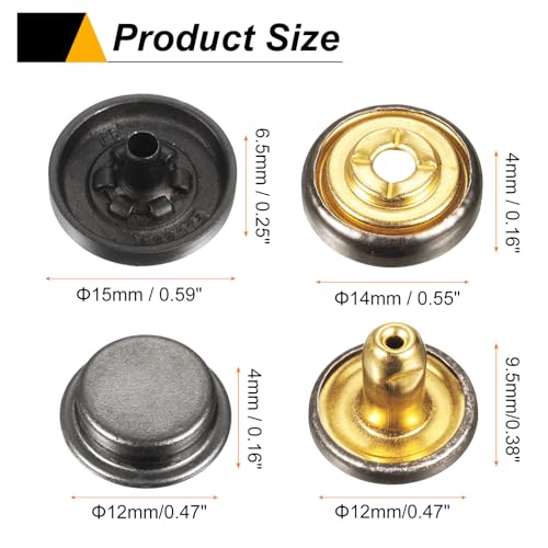 HARFINGTON 30 Sets Press-Stud Cap Button 15mm Metal Snap Fastener Alloy Sew-on Snap Buttons for Bags Leathers Marine Boat Canvas, Black - color: Black, size: 15mm