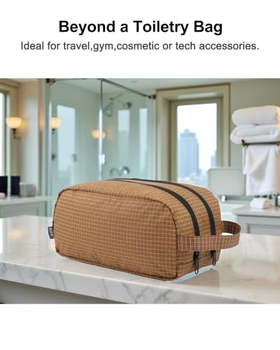 GOX Toiletry Travel Bag, Men Cosmetic Travel Bag, Portable Organizer, Brown | Large Wide-open, Big Compartment, Dual side-by-side wet-dry Separation Design, Water-resistant, Ultralight Toiletry Bag - color: Brown