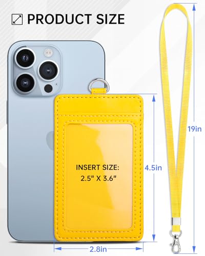 Teskyer Leather ID Badge Holder with Lanyard, Vertical Bright Yellow | Durable Nylon Lanyard, Rear Card Pocket, Scan Without Removing Card, Built to Last, Work & Cruise Ready - color: Bright Yellow, size: Vertical