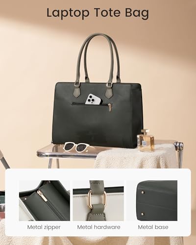 LOVEVOOK Laptop Tote Bag for Women, PU Leather Work Bag, Teacher Tote - color: White / Light Purple / Dark Purple, size: 15.6inch