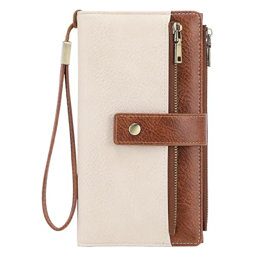 Large Wallets For Women Rfid Blocking Wallet Pu Leather Ladies Wallets Zipper Long Wallet With 24 Card Holders,2 Id Windows And Coin Pocket Wristlet Purses For Women Ladies. Brown&white - color: Brown&white