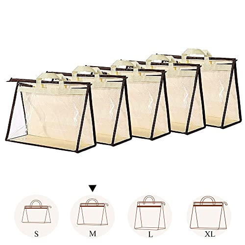 5 PCS Hanging Handbag Storage Organizer Non-Woven Transparent Dust-proof Homewares Purse Wallet Closet Storage Bag with Zipper and Handle (M) - size: M