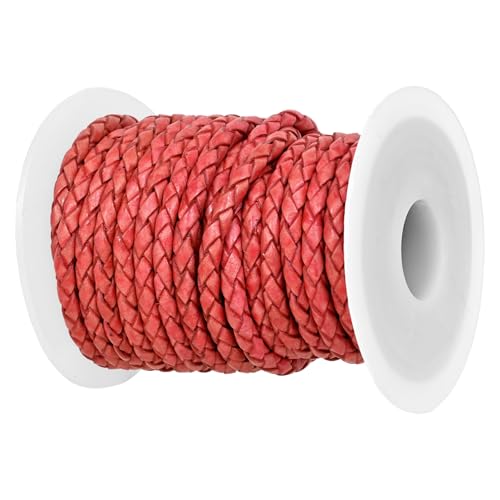 GENIQUE Real/Genuine Round Braided Leather Cord String Rope Folded, Leather Rope for Crafts, Jewelry Making, Necklace, Bracelets (Cyclaman Distressed, 3mm) - color: Cyclaman Distressed, size: 3mm