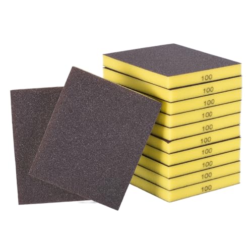 12Pcs 100Grit Double-Sided Sanding Sponges, Washable & Reusable | Handmade Sanding Blocks - Wet Dry Flexible Sandpaper Abrasive Brick Pads for Wood Drywall Metal Polishing, Yellow - size: 100Grit
