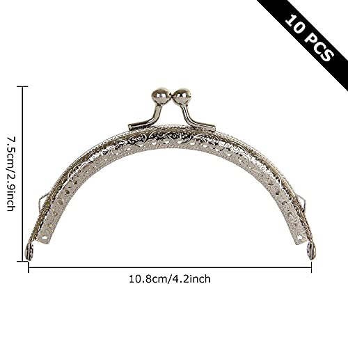10 PCS 4 Inch Bag Kiss Clasp Lock, Retro Metal Purse Frame, Arch Shape Coin Bag Clasp, Purse Frame Kiss Clasp for DIY Craft Bag Handle Sewing (Silver)