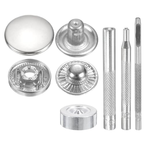 HARFINGTON 24Set Leather Snaps Fasteners Kit 20mm Dia Brass Press-Stud Cap Button 2.76" Length Metal Snap Buttons with 4 Install Tools for Coat Bag Leather Marine Boat Canvas, Silver - color: Silver, size: 20mm