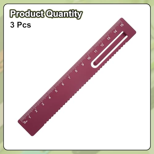 HARFINGTON 3pcs Straight Ruler 15cm Metric Metal Aluminum Alloy Measuring Bookmark Clip Ruler Scale Tool for Measure Study Reading Classroom Office, Dark Red - color: Dark Red, size: 15cm