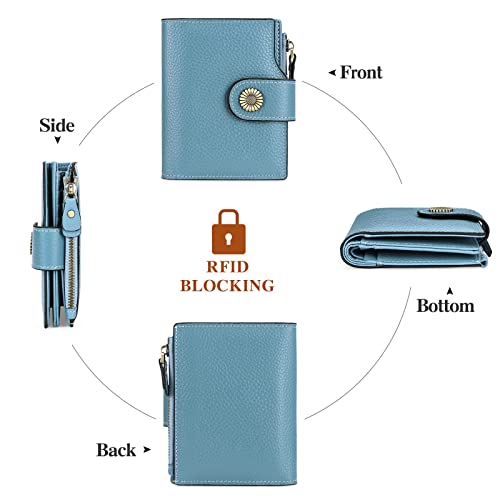 FALAN MULE Small Wallet for Women Leather Bifold Compact Small Womens Wallet with RFID Blocking - color: Light Blue