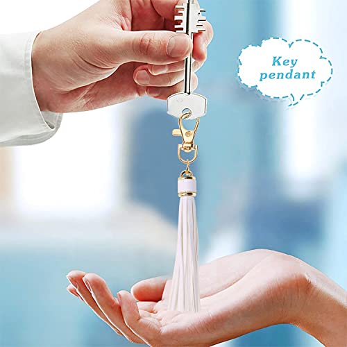 Penta Angel 2Pcs 5.9'' Large PU Leather Tassel with Lobster Swivel Keychain Pendant for Handbag Backpack Jewelry Making (White) - color: White