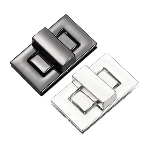 M METERXITY 2Pcs Purse Twist Lock Closure (1.26x0.79in, Black/Silver) | Rectangular Purse Closure Twist Turn Lock Clasp Metal Clip Hardware Apply to DIY Handbag/Wallet/Leather Craft - color: Black/Silver, size: 1.26 x 0.79"