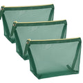 3pcs Mesh Cosmetic Bags, Nylon Makeup Pouches with Leather Pull and Golden Zipper for Purse Diaper Bag (Emerald Green) - size: Vertical