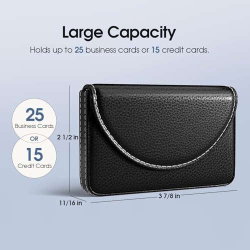 MaxGear Business Card Holder Case, PU Leather Business Card Case, Black | Pocket Name Card Holder Wallet for Purse, Portable Business Card Carrier with Magnetic Closure, Slim Stylish Men Women Gift - color: Black