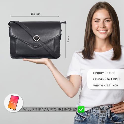 Ozora Genuine Leather Crossbody Purse for Women, Shoulder Bag - color: Black Ndm