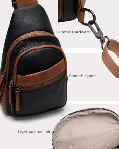 Alldaily Large Sling Bag for Women Crossbody Purse Leather Fashionable Trendy Chest Bag for Travel, Fanny Pack (Brown&Black) - color: Brown With Black