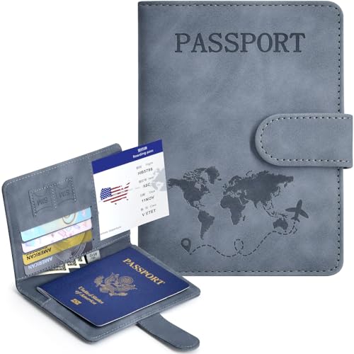 Passport Holder, Passport Cover with Credit Card Slot and Boarding Pass Slot Combo, Passport Wallet Case Book Travel Must Have, RFID Blocking Leather Travel Accessories, Navy Grey - color: Navy Grey