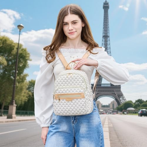 Makes Mini Backpack for Women, Small Casual Backpacks Daily Travel Bag 2pcs | Small Bookbag,Work Travel School PU Leather Shoulder Bag Mochilas Para Mujer Rucksack Gifts for Lady Girls Mother Wife - color: White
