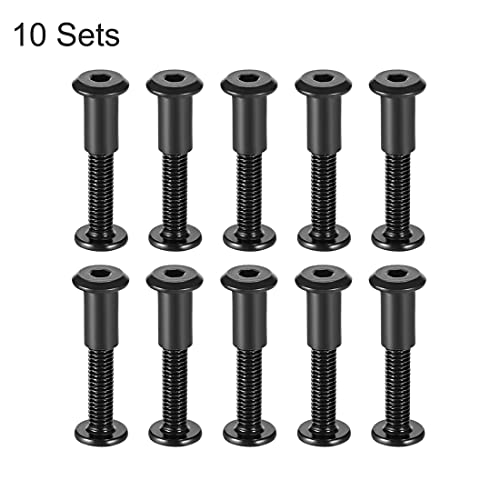 uxcell Screw Post Fit for 5/16"(8mm) Hole Dia, Male M6x35mm Binding Bolts Leather Fastener Carbon Steel Black 10 Sets - size: 35mm