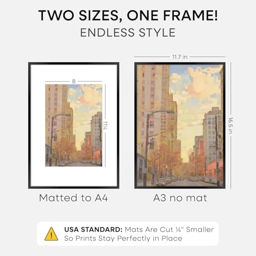 Homeforia A3 Black Picture Frame, High-End Metal, A4 Mat, Glass | High End Aluminum, Tempered Glass, Acid-Free A4 Removable Mat, A3 Edge-to-Edge Display, Wall Kit, Set Of 1 - color: Carbon Black, size: A3