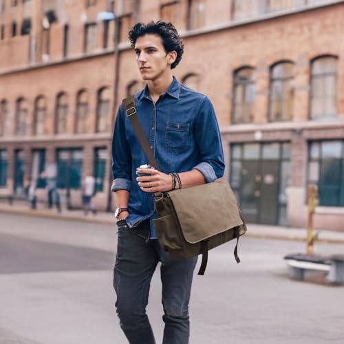 Messenger Bag for men Laptop Bag UnisexRetro Canvas Bag14-15.6 inches Casual single shoulder bag For Work College Travel - color: Brown