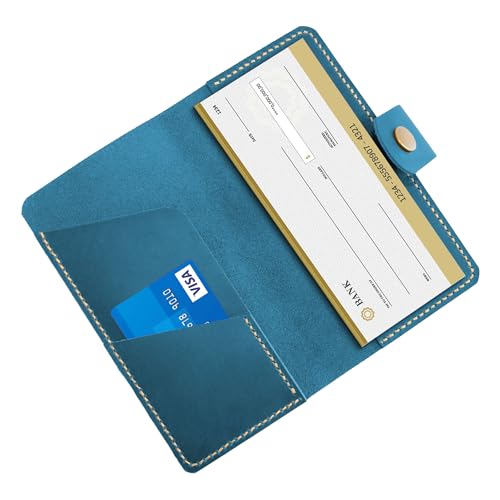 Leather Checkbook Cover, Minimalist RFID Protected, Blue, Unisex Adult - color: Blue
