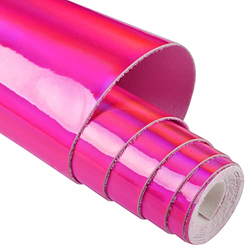 HGUAN Holographic Vinyl Fabric 12"x53"(30cm x 135cm),1roll Faux Leather Sheets are Suitable for Bows,Leather Earrings and Other DIY Craft Items (Dark Pink) - color: Dark Pink