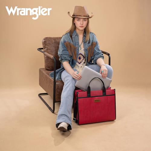 Wrangler Laptop Bag for Women 15.6 Inch Vintage Work Tote Bag for Business Briefcase Handbag with Adjustable Shoulder Strap - color: Red