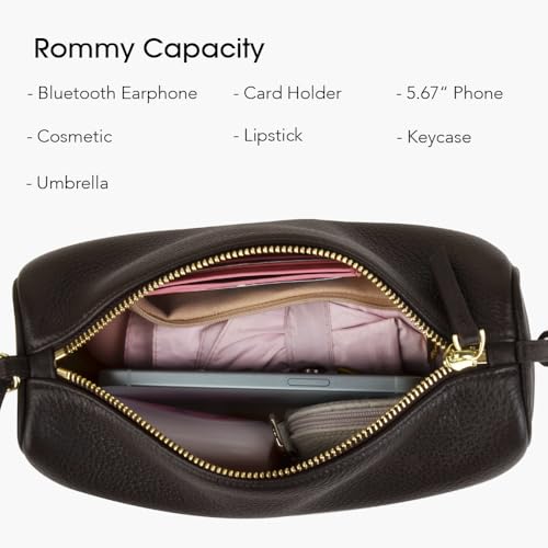 DONNAIN Premium Full Grained Leather Crossbody Purses and Barrel Bag - color: Coffee