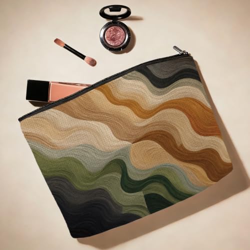 Vintage Boho Makeup Bag, Bohemian Decor Makup Pouch Cosmetic Bags for Women - color: Emerald Green Abstract Wave997