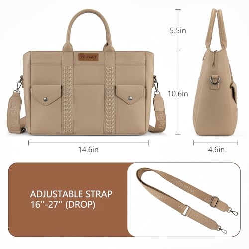 Wrangler Work Tote Bag for Men and Women Business Teacher Bag Large Capacity Briefcase Handbag with Adjustable Strap - color: Khaki