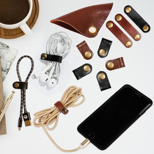 Kanemc 13PCS Leather Cord Organizer,3-Sizes Leather Cord Keeper for Travel