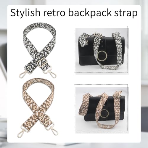 2 Pack Adjustable Crossbody Purse Straps,1.5" Wide Replacement Shoulder Straps for Handbags, Retro Jacquard Embroidered Multi-Pattern Bag Strap for Crossbody & Shoulder Bags - color: Embroidered Black&beige