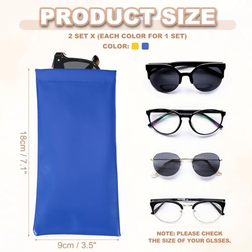 PATIKIL Squeeze Top Sunglass Pouch PU Leather Soft Eyeglass Pouch Portable with Eyeglass Cloth - color: Bright Blue, Yellow