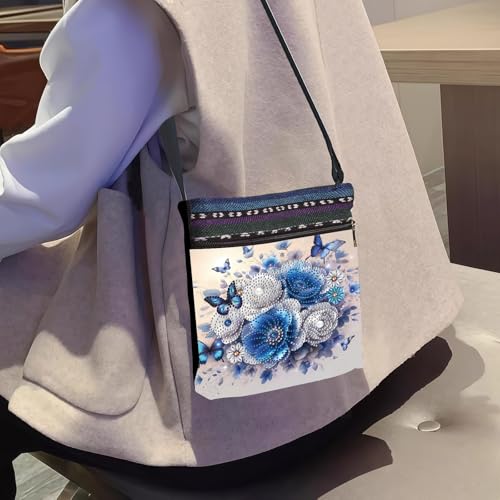 LSQFS 5D DIY Diamond Painting Crossbody Bag, PU Leather Butterfly Purse, Diamond Art Kits for Adults, Art Bag, Craft Kits for Adults Women, Creative Handmade Gift - color: Butterfly flowers 3