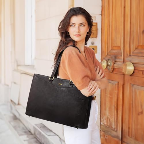 LOVEVOOK Laptop Tote Bag for Women,Leather Work Computer Briefcase Bag - color: Black Coffee, size: 17.3 inch