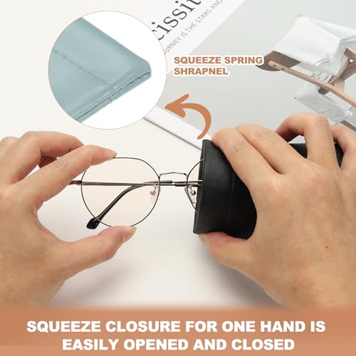 PATIKIL Squeeze Top Sunglass Pouch PU Leather Soft Eyeglass Pouch Portable with Eyeglass Cloth - color: Misty Blue
