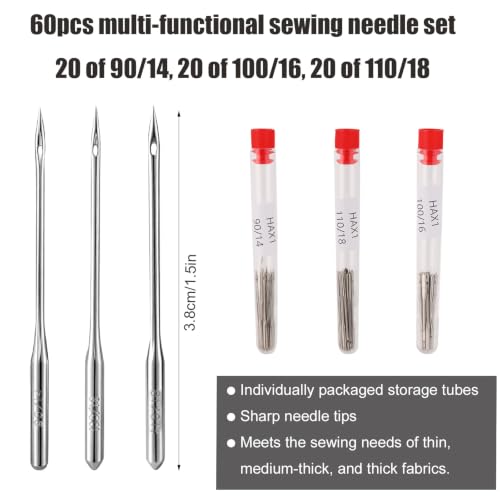 XIHIRCD 60pcs Sewing Machine Needles, Heavy Duty Sewing Machine Needles