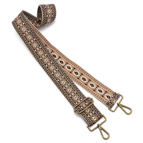 ZOOEASS Bronze Buckles Purse Strap, 2" Wide Crossbody Handbag Strap Adjustable Replacement Shoulder Strap Vintage Embroidery - color: 5cm-color9