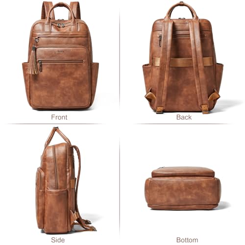 Laptop Backpack for Women 15.6 inch Travel Leather Backpack Purse Work Computer Backpacks for Business College Brown - color: Brown