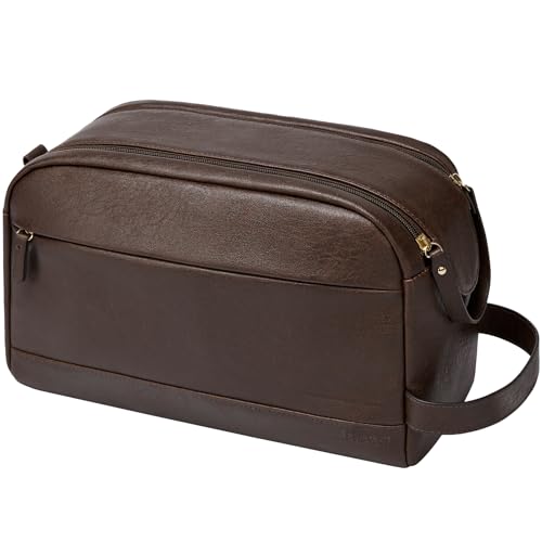 PU Leather Toiletry Bag for Men, Dark Brown, Large - color: Dark Brown, size: Large