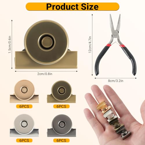 FDKYOEK 24 Pairs 14mm Magnetic Snaps for Purses and Totes, No-Sewing Magnetic Closures for Purses with Install Tool, Metal Seamless Magnet Buttons for Bags, Clothing, DIY Crafts, 4 Colors - size: 24 Pairs