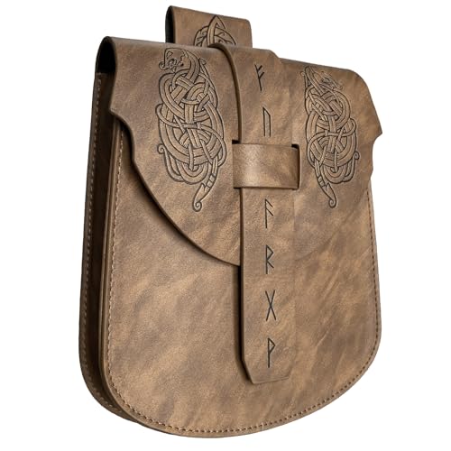 HiiFeuer Viking Embossed Snakes Belt Pouch, Snakes Faux Leather Waist Bag | Brown B, pirate bag men, Embossed, Snakes, renaissance waist pouch, Ren Faire, Cosplay, Viking Belt Pouch, LARP - color: Brown B