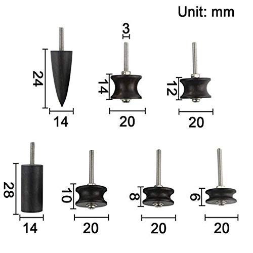 7 Stlye Black Ebony Wood Leather Burnisher Polished Rods, Leather Slicker Burnishing Tool, Edge Burnisher, Electric Polished Tip Head DIY Rotary Tools Sets