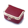Genuine Leather Mini Jewelry Box & Coin Purse for Women, Travel Jewelry Case with Kiss Lock, Holds Earrings, Rings, Necklace, Bracelet, Coins (Red-L 2.95in) - color: Red - 2.95in