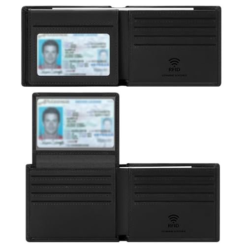 Travelambo Genuine Leather Wallet for Men with Gift Box - Handmade Bifold Stylish - Mens Wallets Rfid Blocking with 2 ID Windows - color: Craze Horse Black