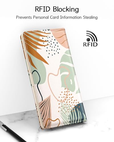 Nipichsha Womens Wallet, RFID Slim Wallets for Women, Thin Ladies Credit Card Holder Purse, Cute Leather Bifold Clutch Billfold with 11 Card Slots & ID Window, Boho Leaves | Long Ladies Billfold, RFID Slim Wallets for Women, Thin Ladies Credit Card Holder