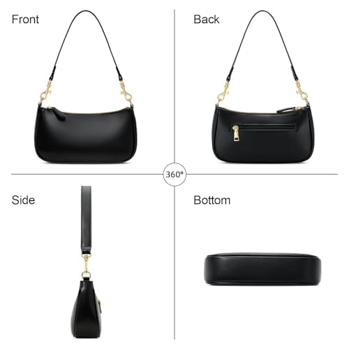 KKXIU Small Black Purse for Women, Cute Mini Shoulder Bag Zipper Closure | 2 Removable Straps, Retro Underarm Bags, Classic Crossbody Bag, Handbag for Women - color: Black